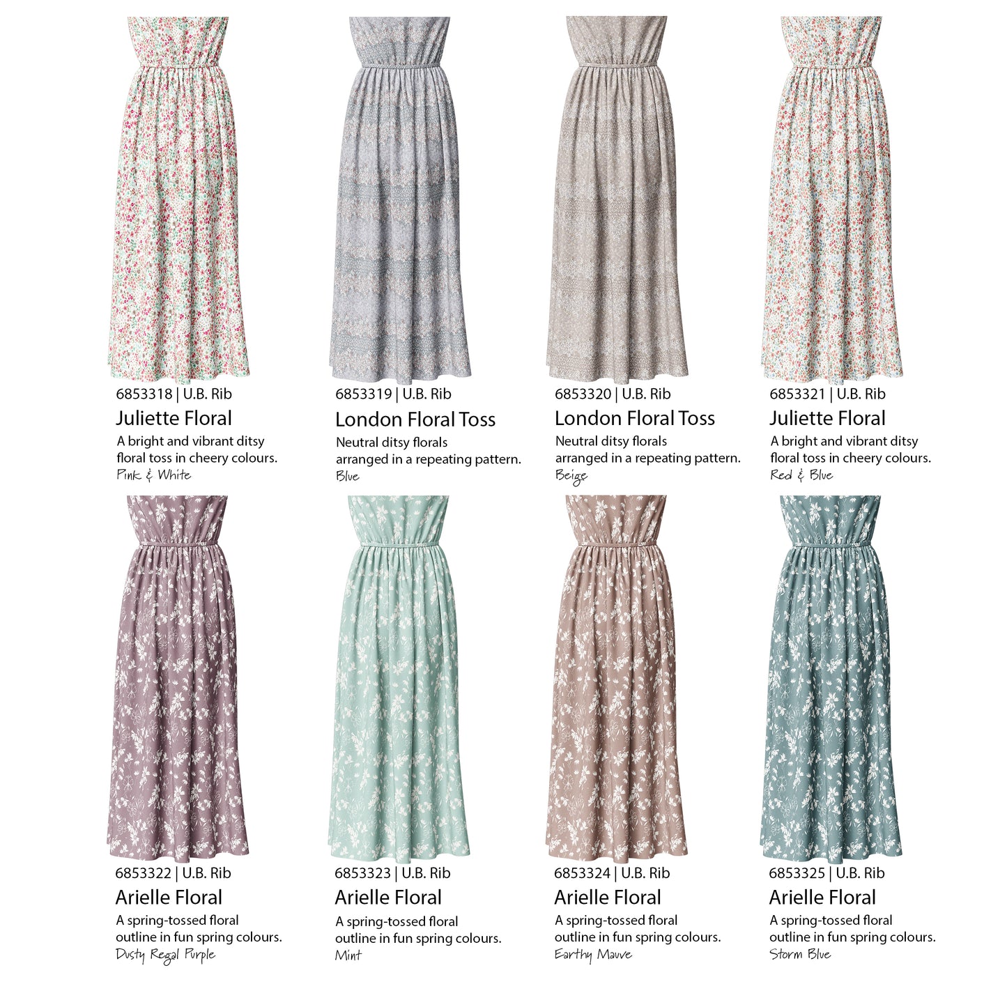 London Floral Toss in Blue | Unbrushed Rib Knit Fabric