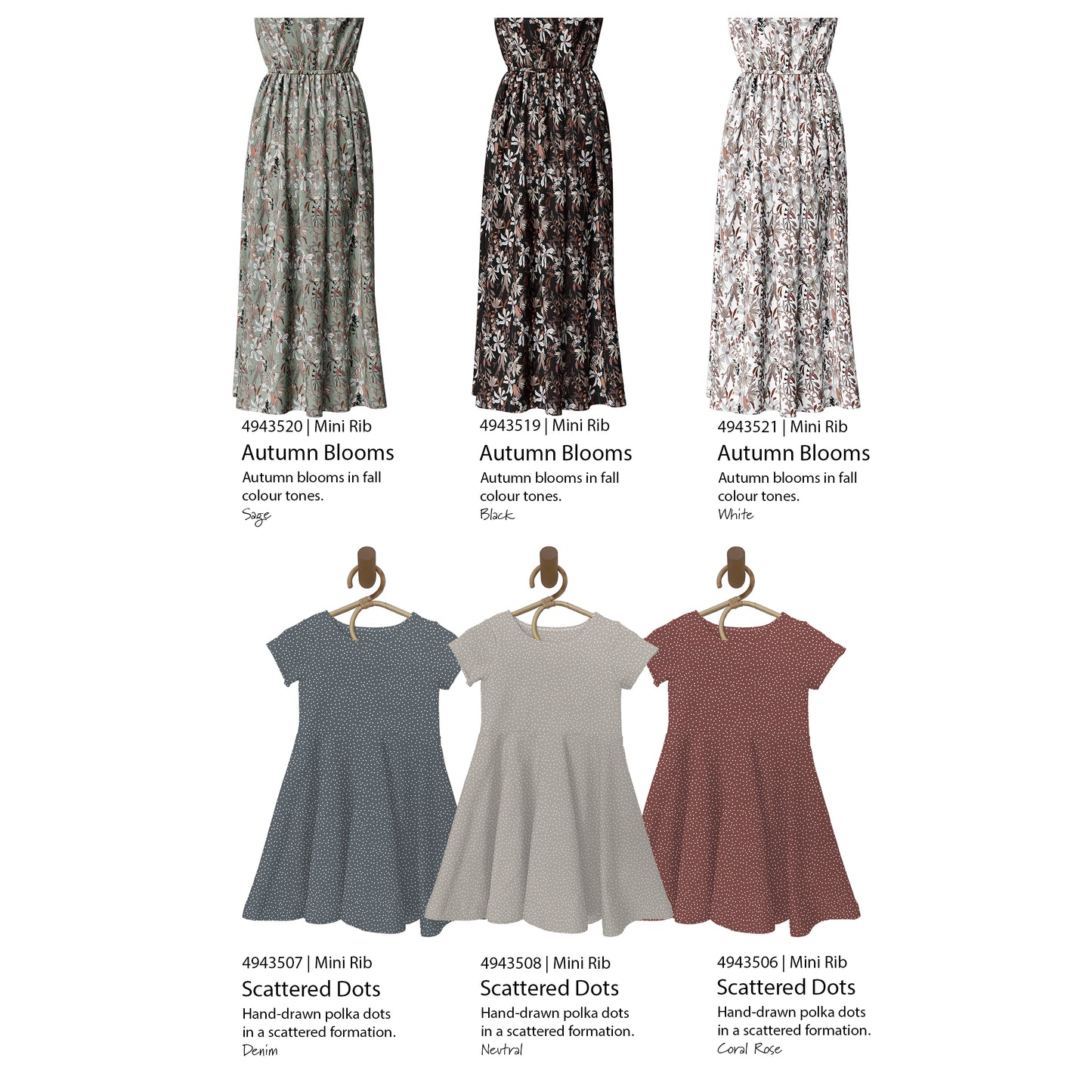 Autumn Blooms in Sage | Mini Rib Knit Fabric