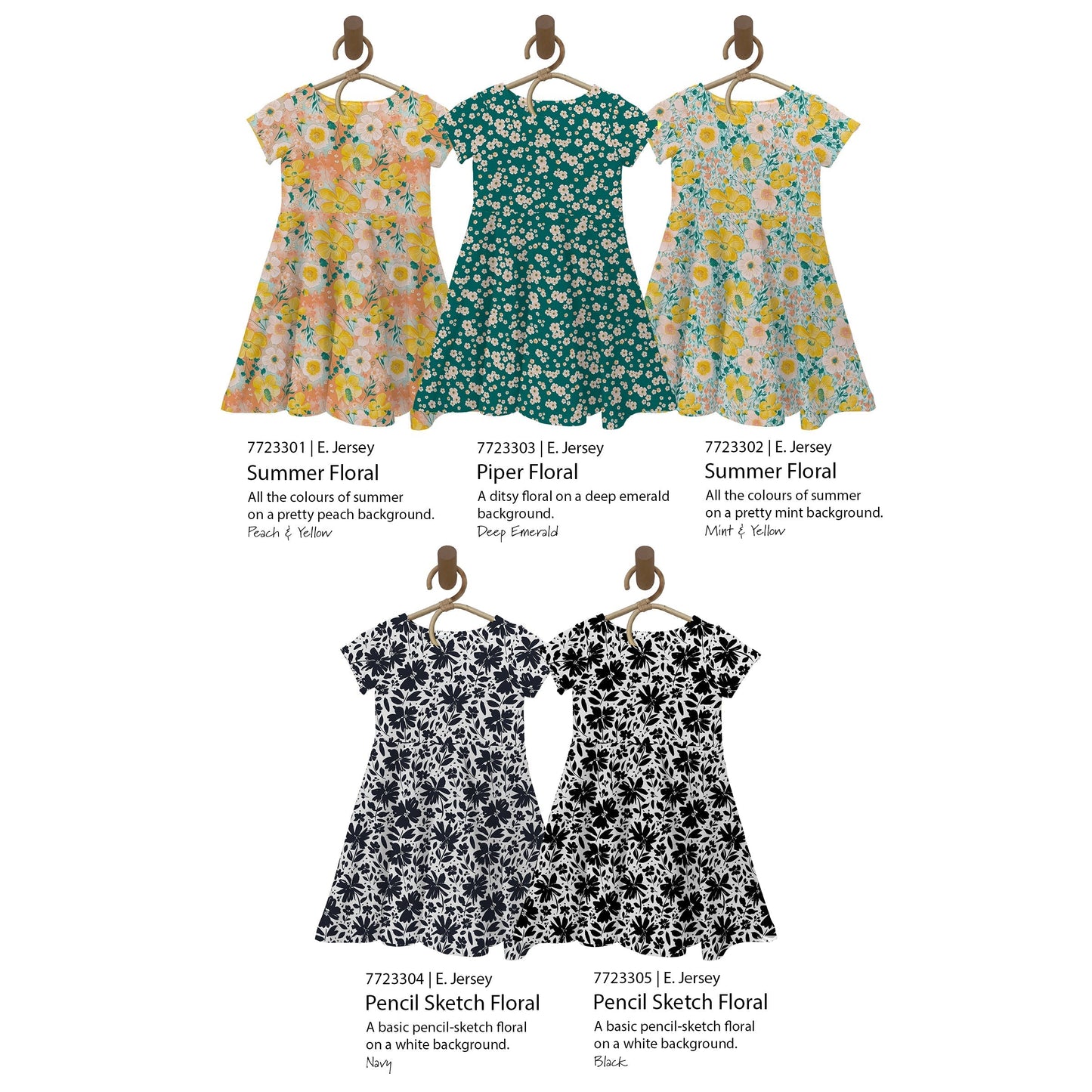 Pencil Sketch Floral in Navy | Eureka Jersey Knit Fabric