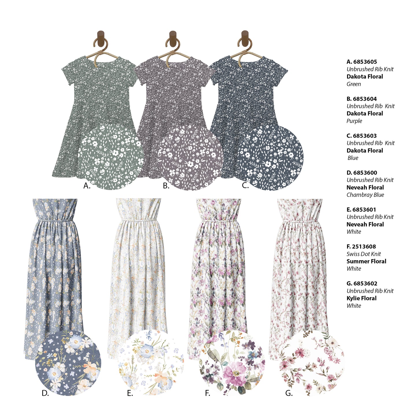 Neveah Floral in Chambray Blue | Unbrushed Rib Knit Fabric