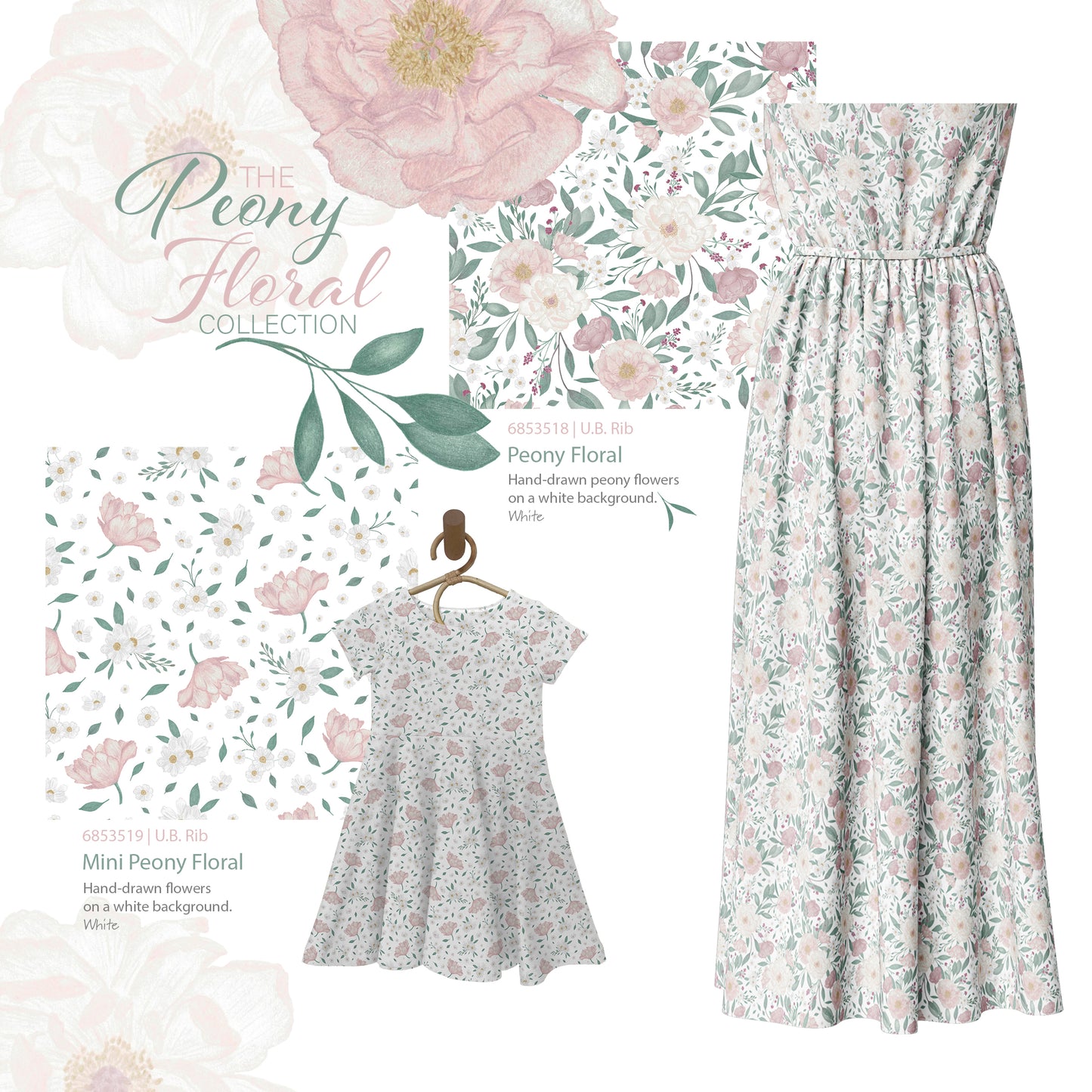 Mini Peony Floral | Unbrushed Rib Knit Fabric
