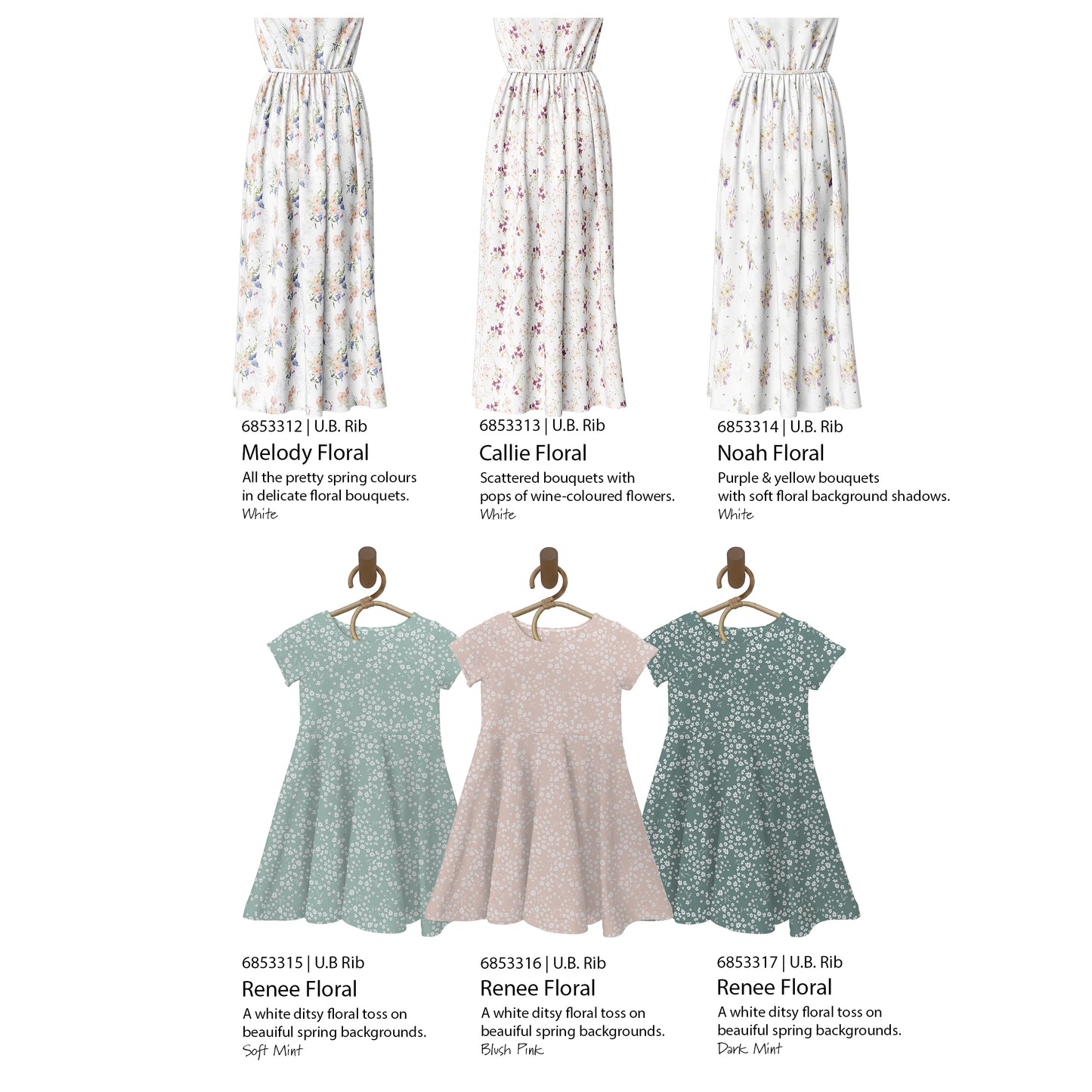 Melody Floral in White | Unbrushed Rib Knit Fabric