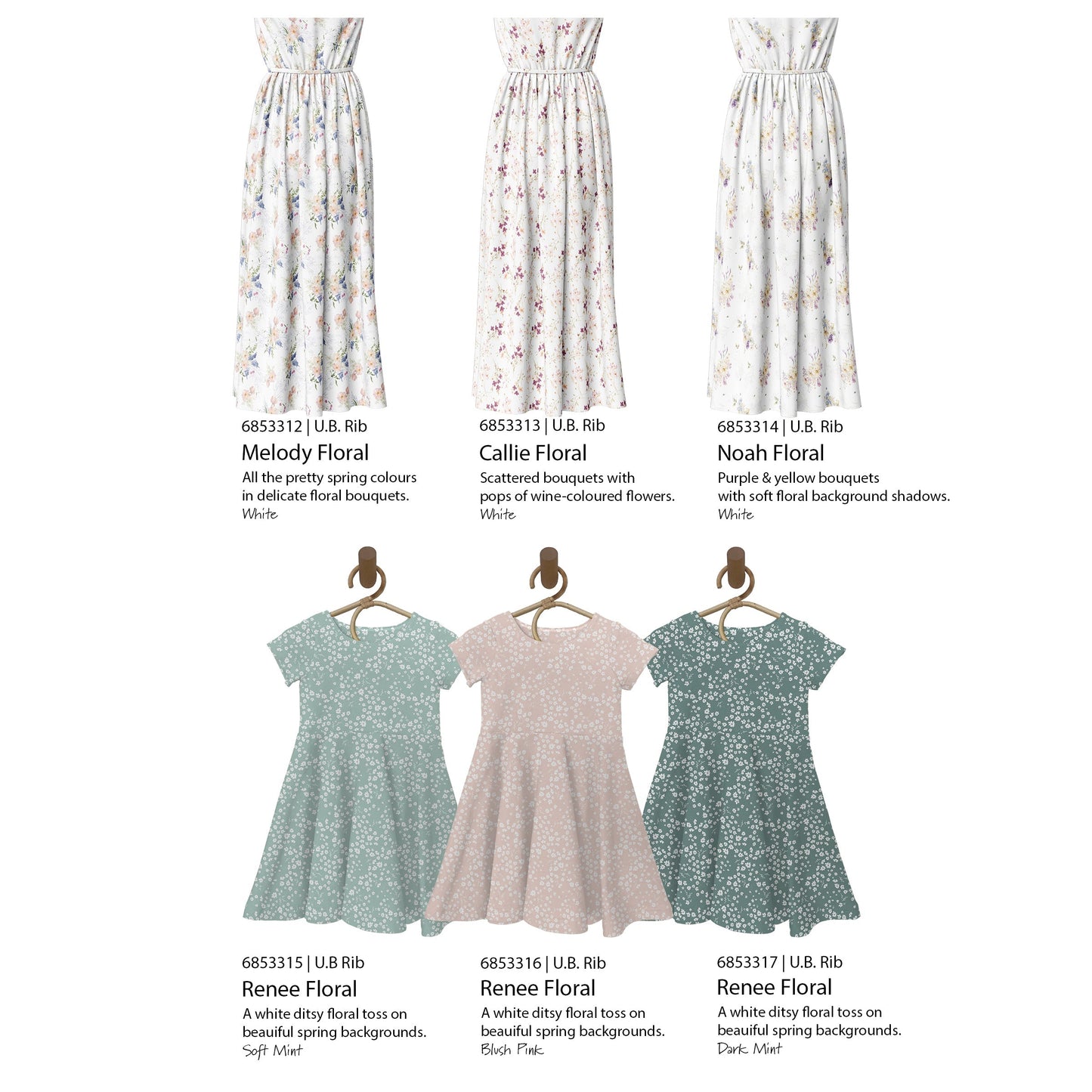 Noah Floral in White | Unbrushed Rib Knit Fabric