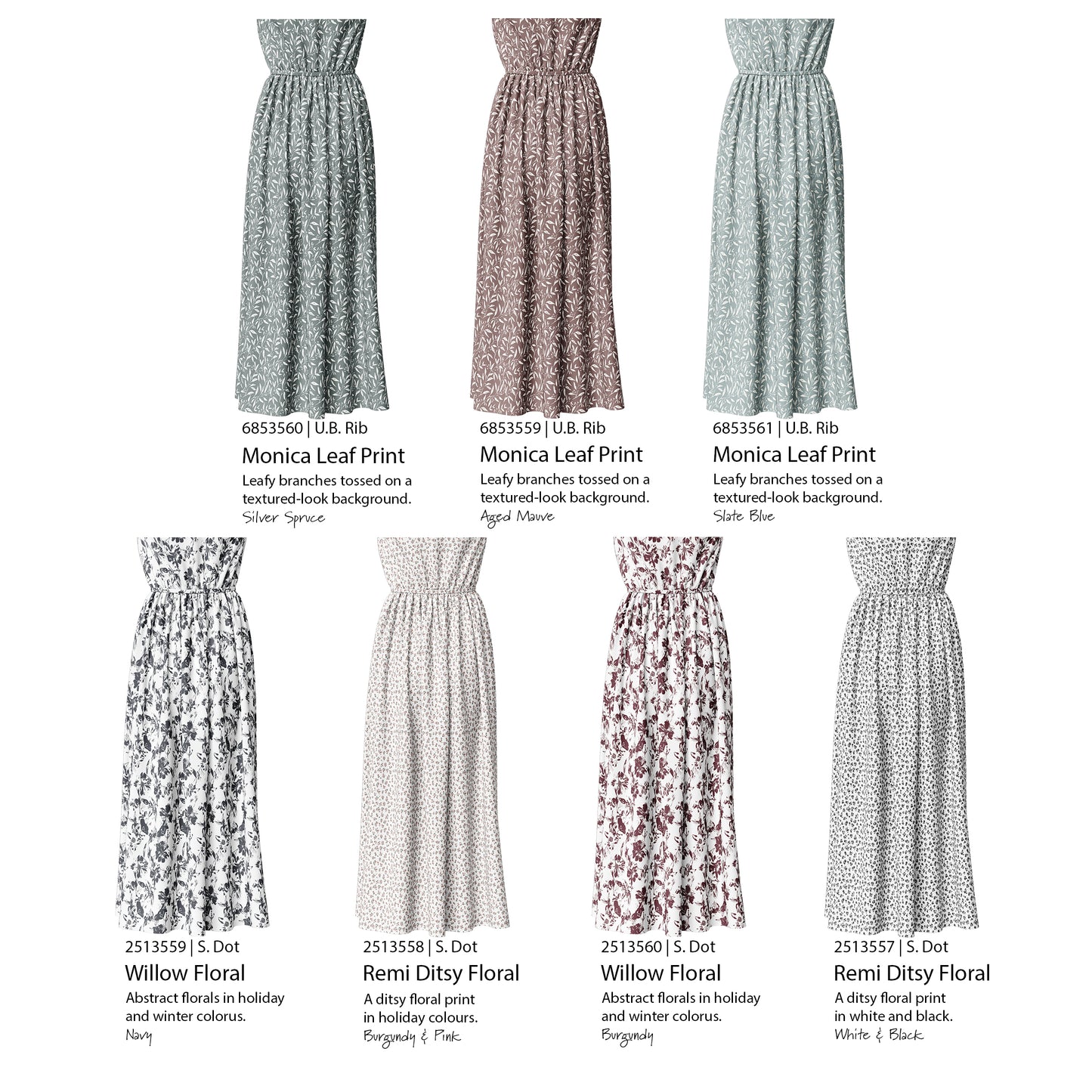 Monica Leaf Print in Slate Blue | Unbrushed Rib Knit Fabric