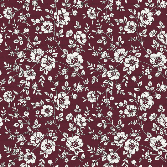 Kezie Floral in Burgundy | Imitation Cotton Jersey Knit Fabric