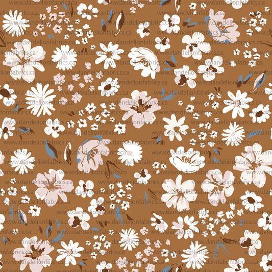 Iris Floral in Toasted Caramel | Eureka Jersey Knit Fabric
