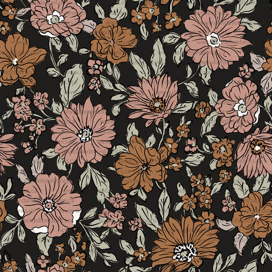 Boho Autumn Floral in Charcoal | Eureka Jersey Knit Fabric