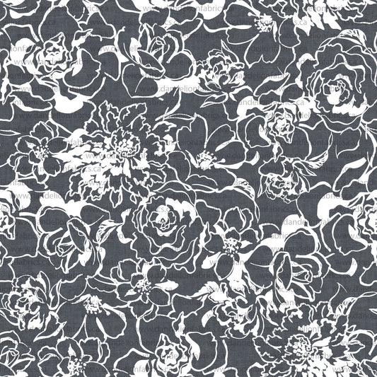 Holly Floral in Denim Blue | Unbrushed Rib Knit Fabric