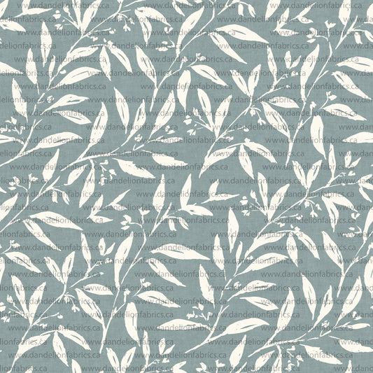 Monica Leaf Print in Slate Blue | Unbrushed Rib Knit Fabric