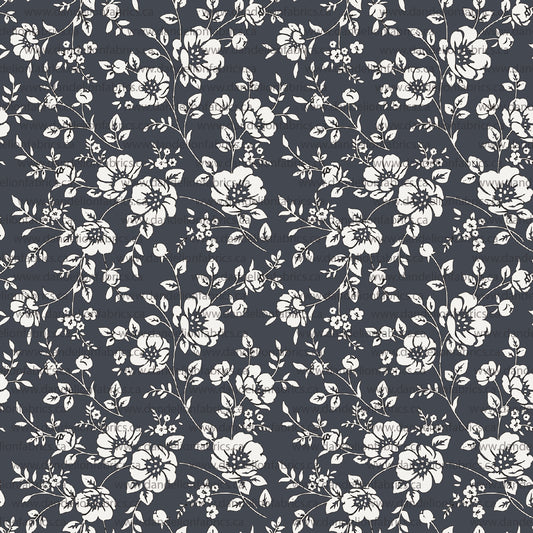 Kezie Floral in Navy | Imitation Cotton Jersey Knit Fabric