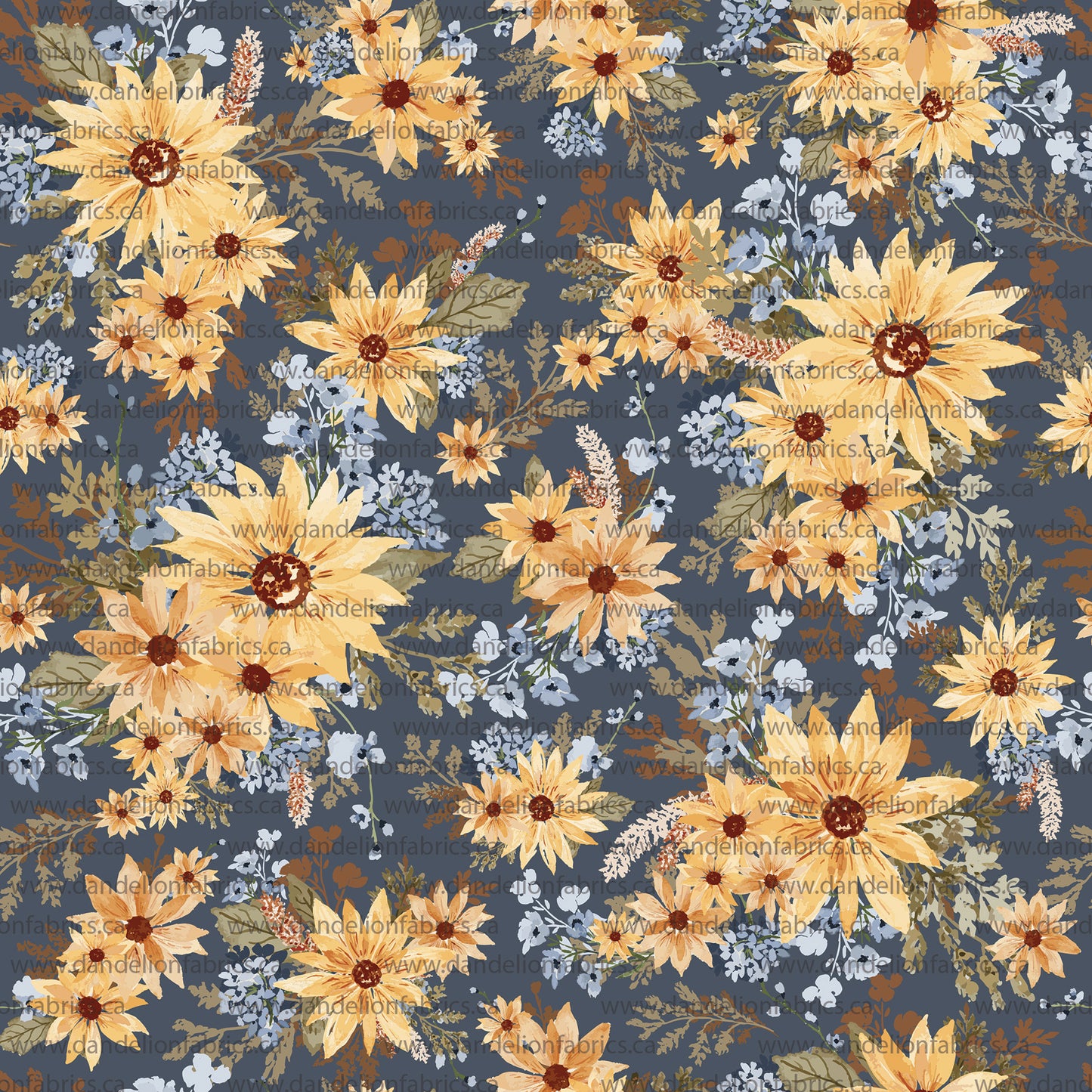 Sunflower Blooms in Navy | Summer Breeze Knit Fabric