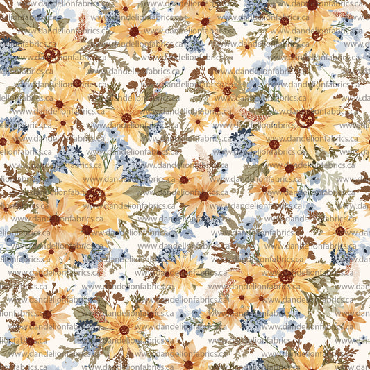 Sunflower Blooms in Soft Cream | Summer Breeze Knit Fabric