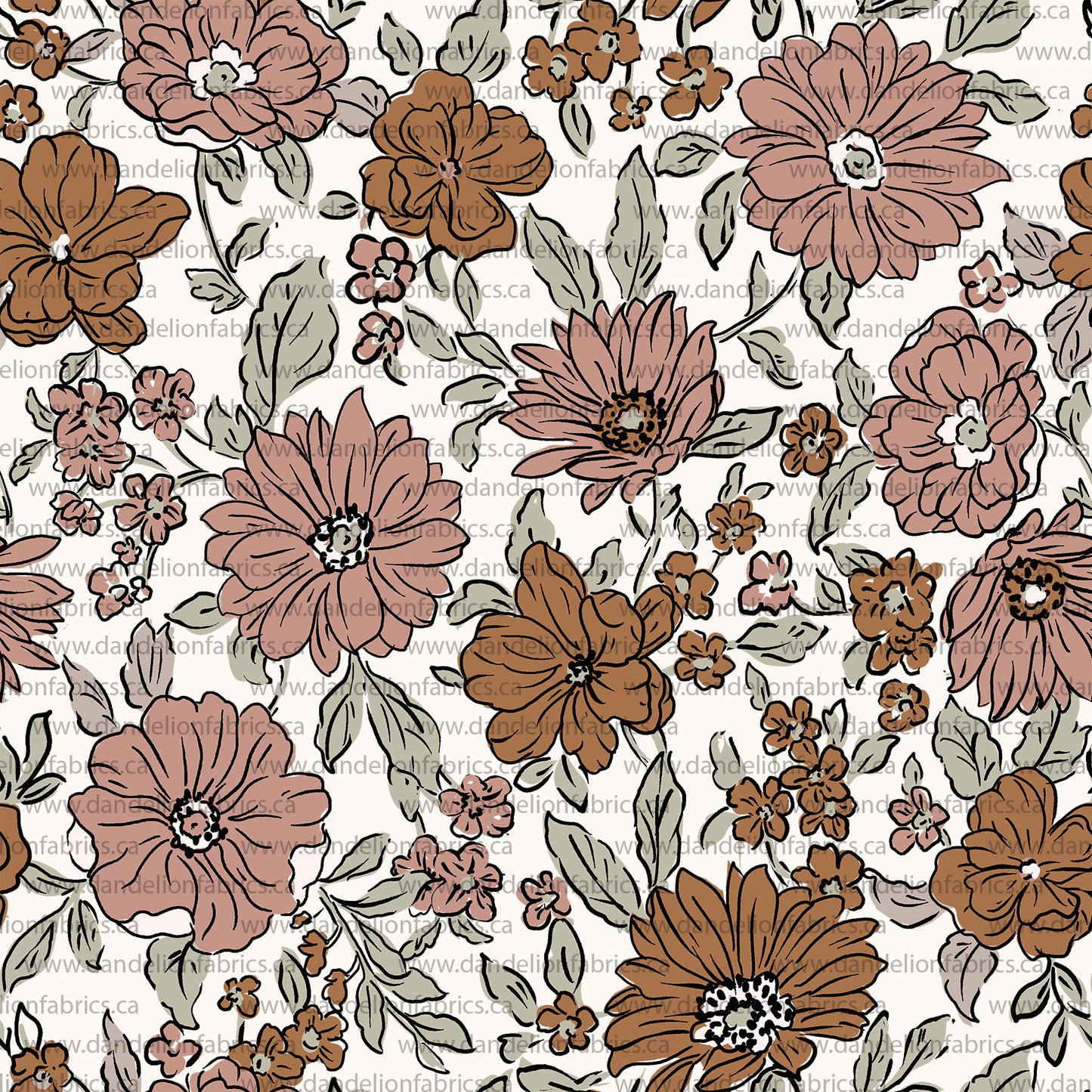 Boho Autumn Floral in Ivory | Eureka Jersey Knit Fabric