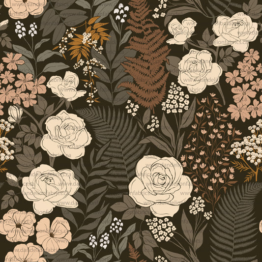 Nyla Floral in Deep Brown | Eureka Jersey Knit Fabric